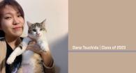 Photo of Dana Tsuchida holding a cat with text that says 'Dana Tsuchida: Class of 2023'